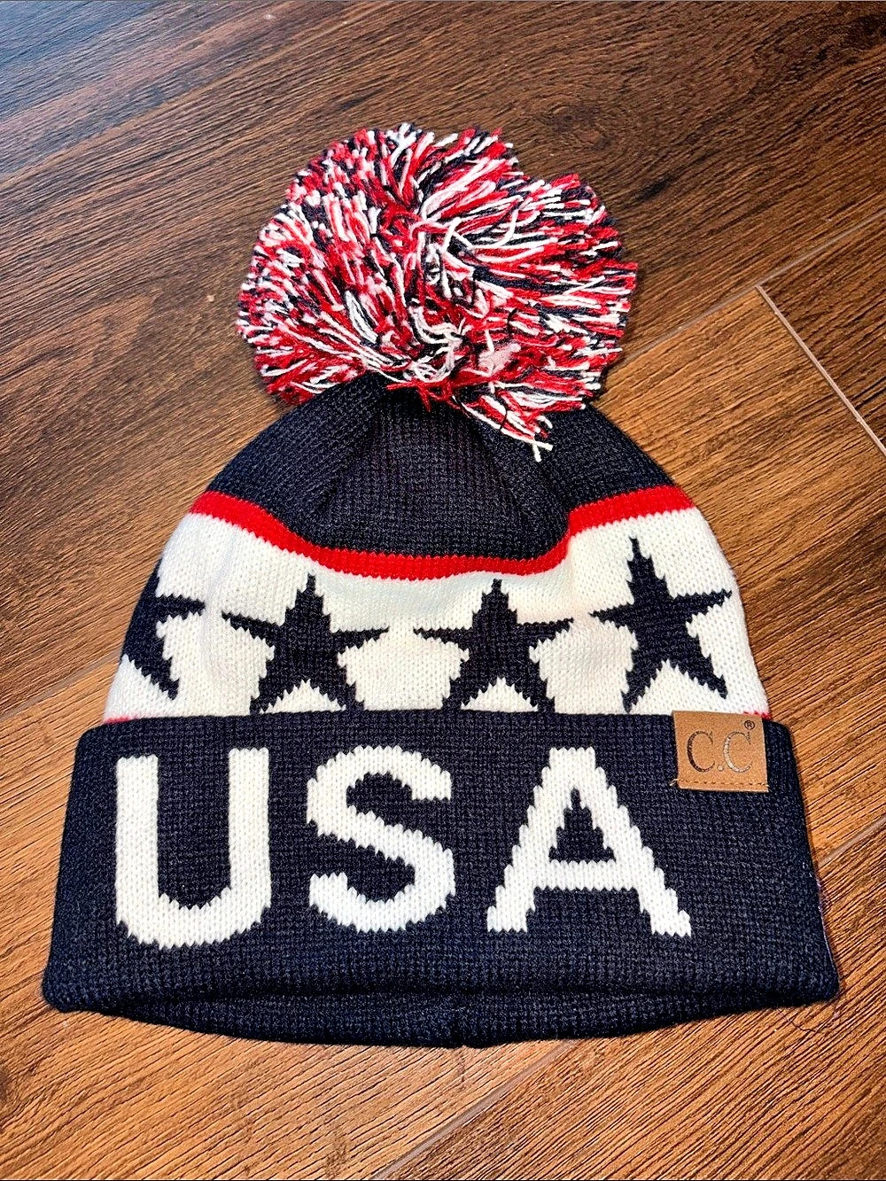 C.C USA All Over Star and Stripe Pom Beanie USA Star Pom Beanie